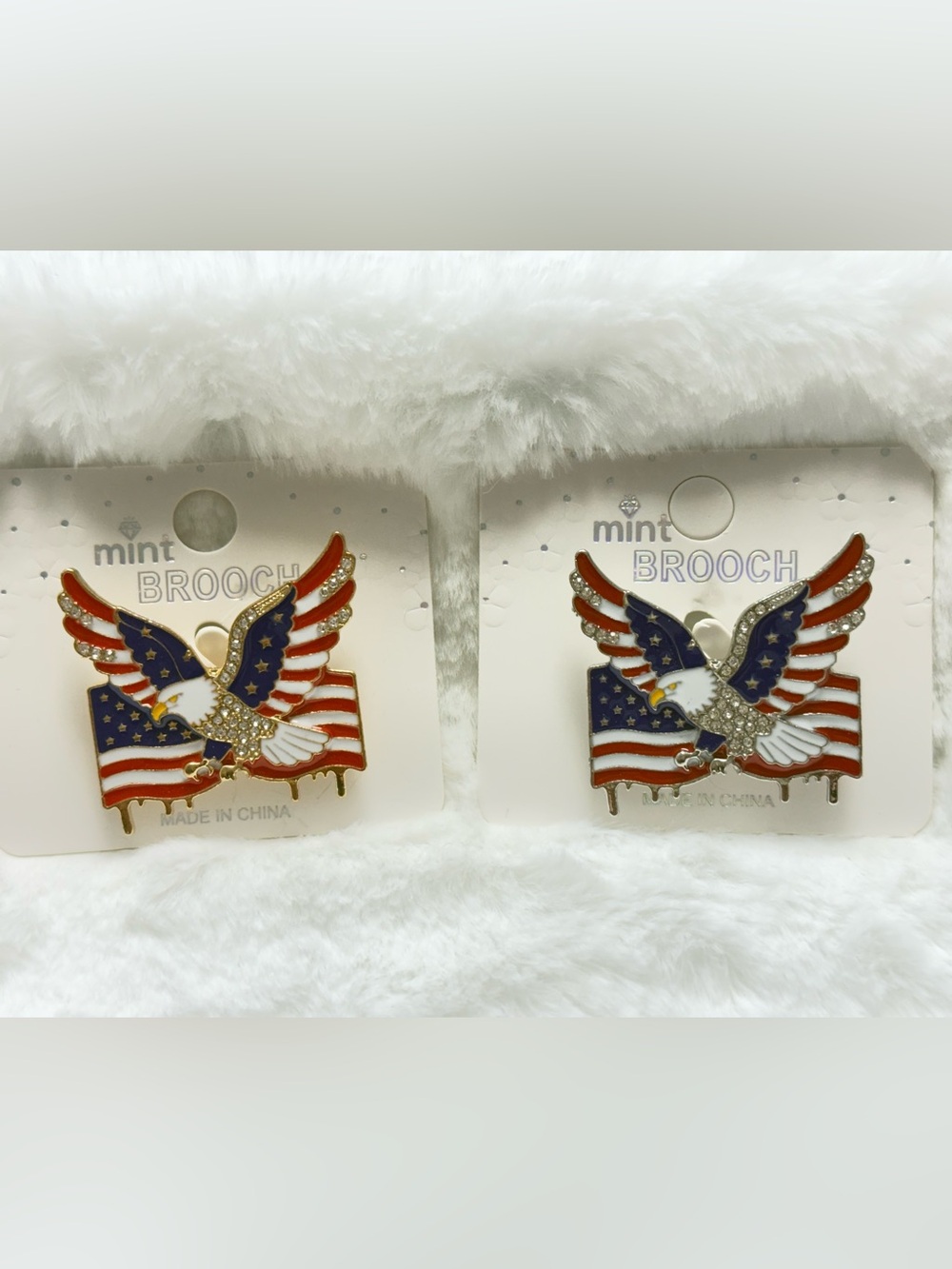 2 Patriotic Eagle Brooches in Red, White & Blue silver & gold toned - Picture 2 of 4